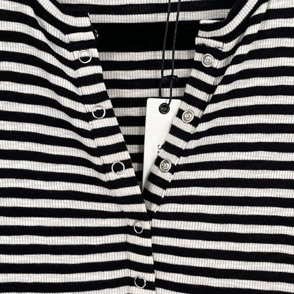 Olivaceous Stripe Bodycon Mini Dress Stretch Soft Button Front Black White Small - Picture 3 of 10